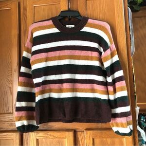 Madewell Pink Striped Payton Merino Wool Pullover Sweater Coziness Yarn - XXS